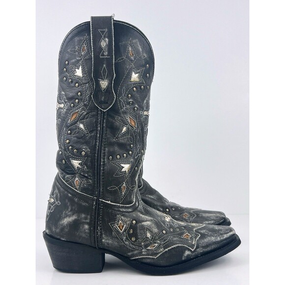 Laredo Womens Grey Black Silver Cross Inlay Details 52030 Western Boots Size 7.5 - Picture 6 of 15